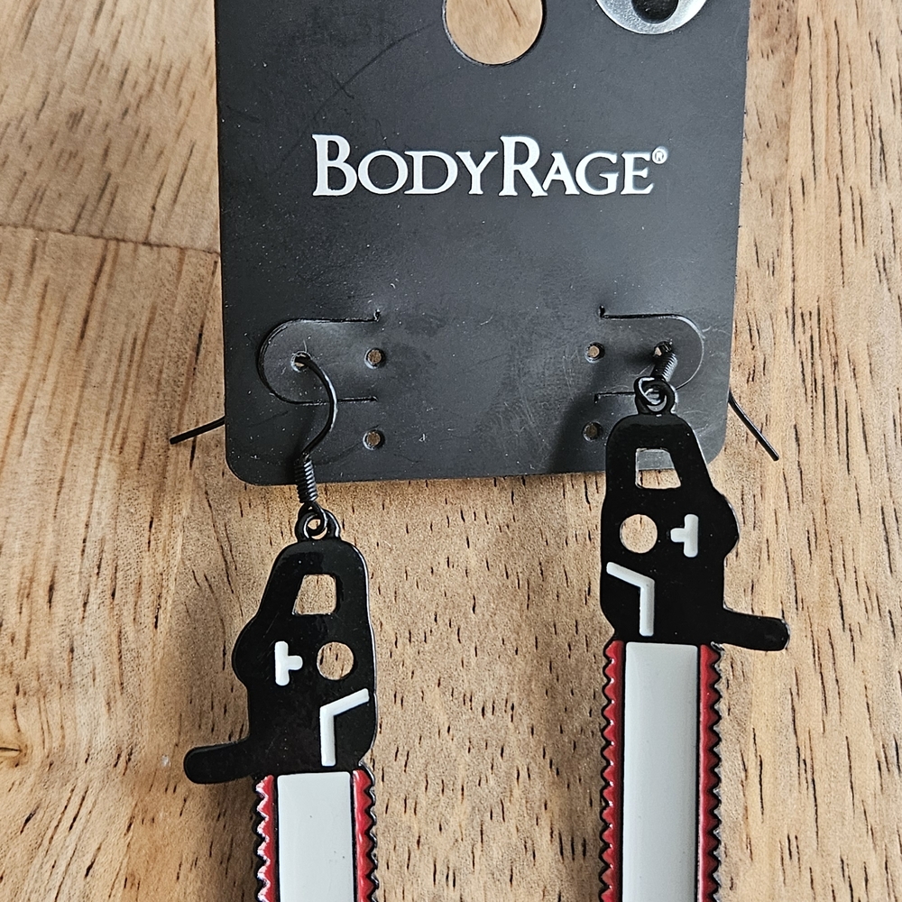 Black and Red Chainsaw Dangle Earrings - Men Accessories